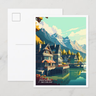 Interlaken Schweiz Vintage Illustration Postkarte