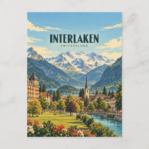 Interlaken Schweiz Vintage Reise Kunst Postkarte