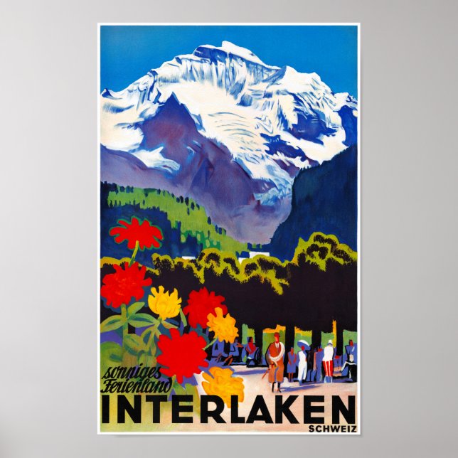 Interlaken Switzerland Vintage Poster wiederherges (Vorne)