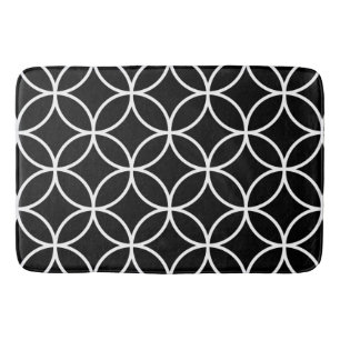 Interlinking Circles Big Pattern White auf schwarz Badematte