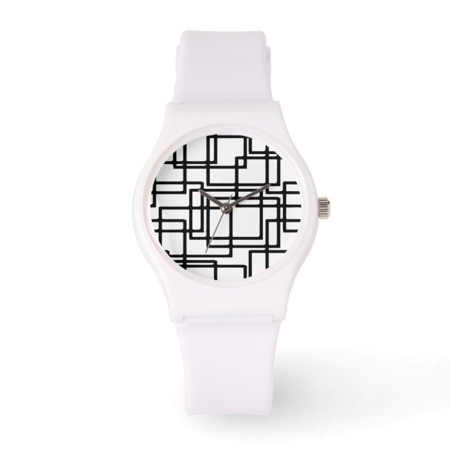 Interlocking Black Squares Artistic Design Armbanduhr (Vorderseite)