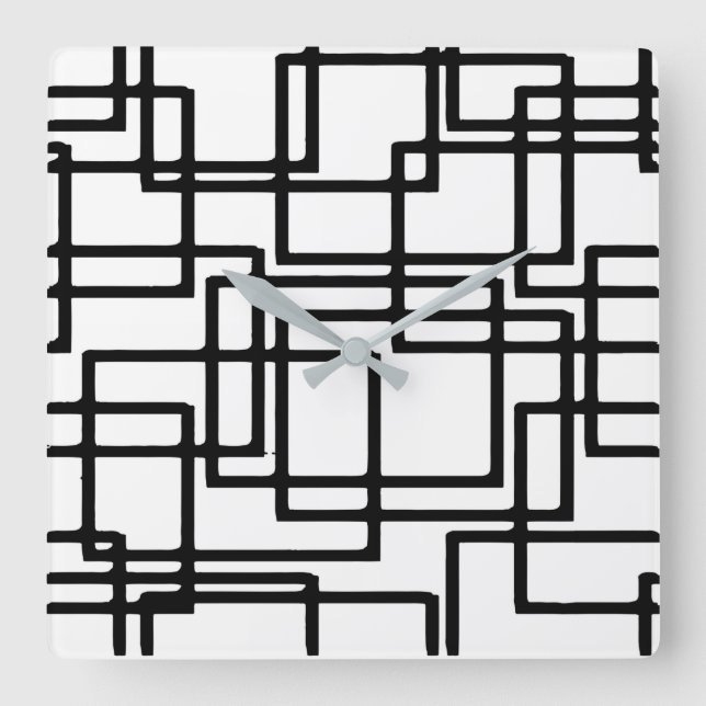 Interlocking Black Squares Artistic Design Quadratische Wanduhr (Vorderseite)