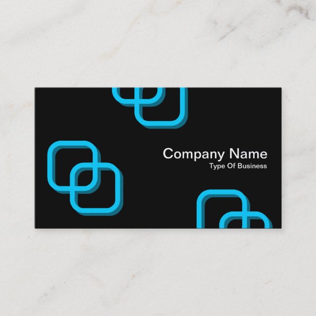 Interlocking Squares 3d - Sky Blue on Black Visitenkarte (Vorderseite)