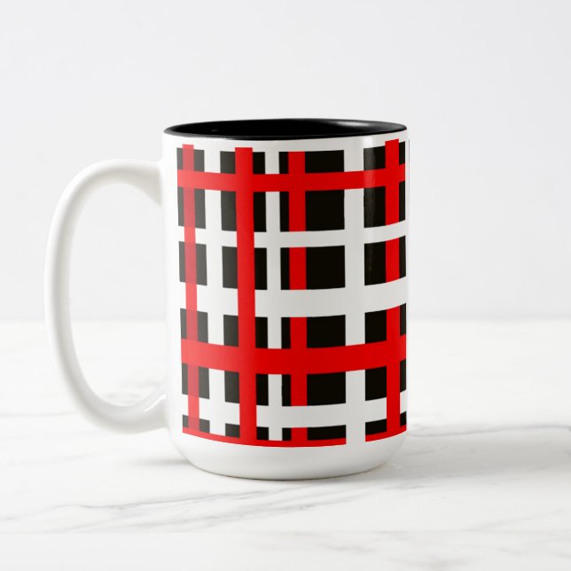 Interlocking Stripes Black White Red Zweifarbige Tasse (Links)