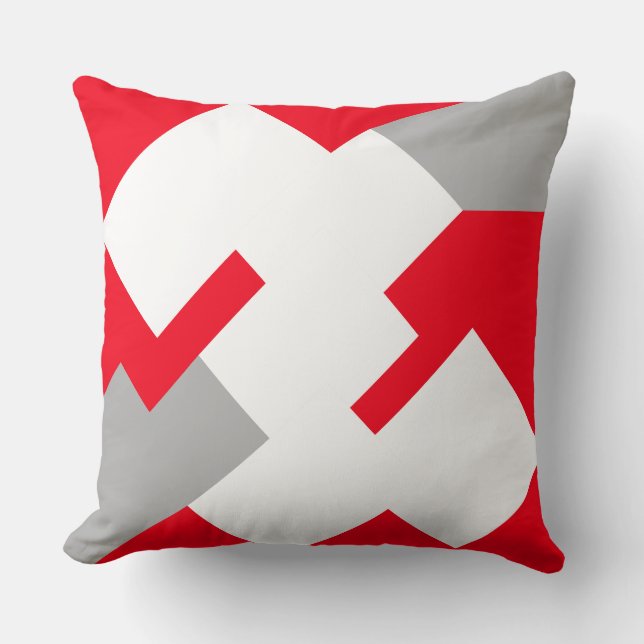 Interlocking White Squares on a Red Background Kissen (Vorderseite)