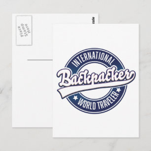 International Backpacker Word Traveler Logo Postkarte