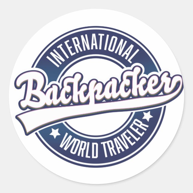 International Backpacker Word Traveller Logo Runder Aufkleber (Vorderseite)