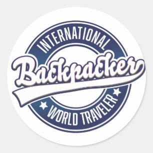 International Backpacker Word Traveller Logo Runder Aufkleber