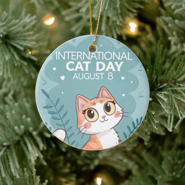 International Cat Day Cute Whimsical Cat Art Keramik Ornament (Baum)