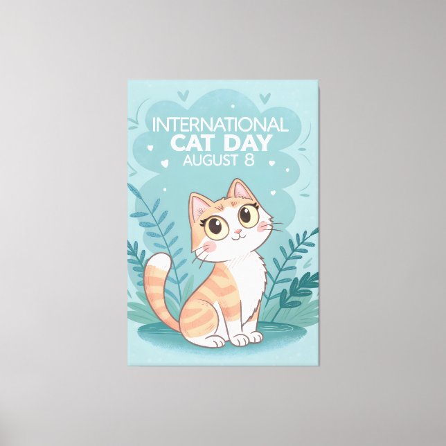 International Cat Day Cute Whimsical Cat Art Leinwanddruck (Vorderseite)