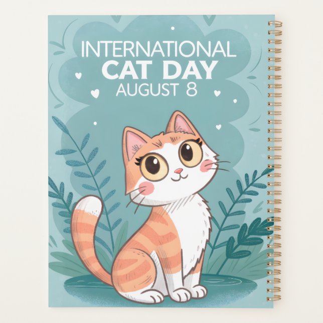 International Cat Day Cute Whimsical Cat Art Planer (Rückseite)