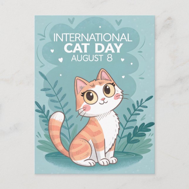 International Cat Day Cute Whimsical Cat Art Postkarte (Vorderseite)