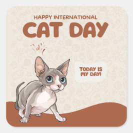 International Cat Day Sphynx Celebration Art Quadratischer Aufkleber