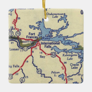 International Falls MN Vintage Karte Keramikornament