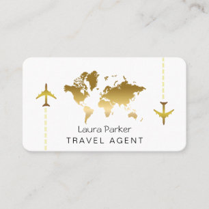 International Travel Agent World Map Gold Glitzer Visitenkarte