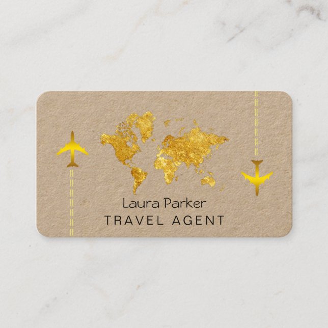 International Travel World Map Gold Glitzer Visitenkarte (Vorderseite)