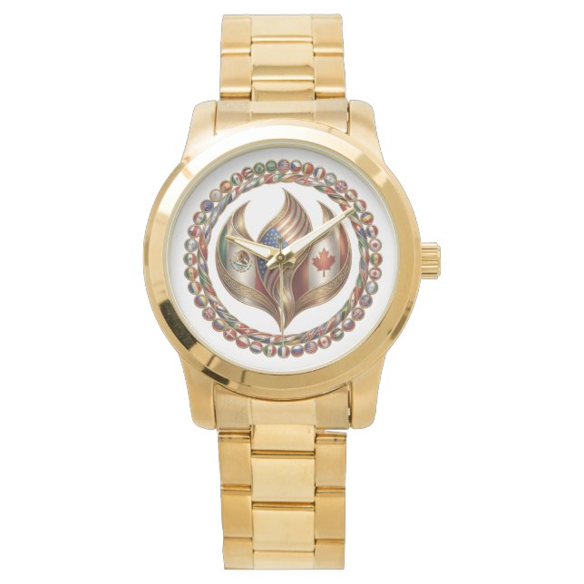 International Unity Flame with World Flags Emblem  Armbanduhr (Vorderseite)