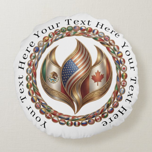 International Unity Flame with World Flags Emblem  Rundes Kissen (Rückseite)