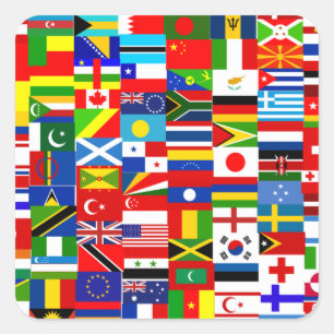International World Wide Flag Collage Quadratischer Aufkleber