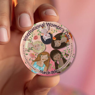Internationale Frauentage Rosa Feminine Portraits Button
