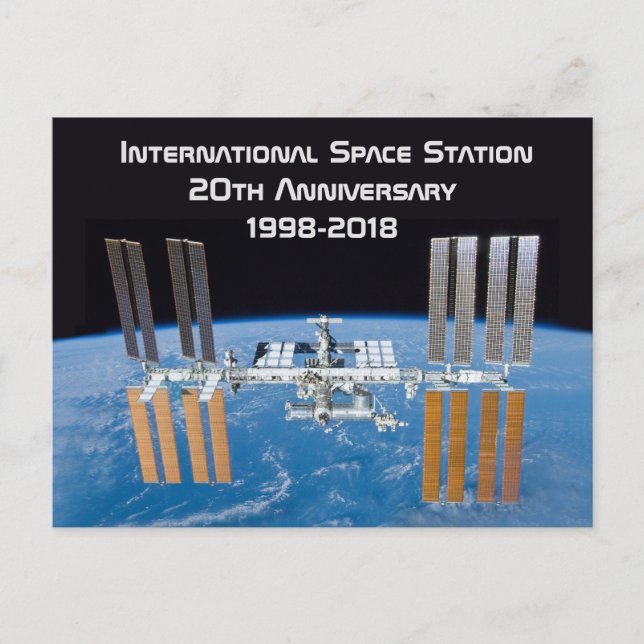 Internationale Raumstation ISS 20 Jahre alt Postkarte (Vorderseite)