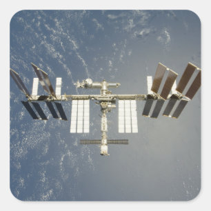 Internationale Weltraumstation backdropped Quadratischer Aufkleber
