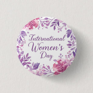 Internationaler Frauentag 2026 mit Blumenmotiv Button