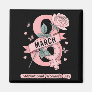 Internationaler Frauentag 8. März Rose Feministin Magnet
