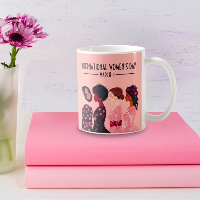 Internationaler Frauentag Globale Frauen rosa Blüt Kaffeetasse (Von Creator hochgeladen)