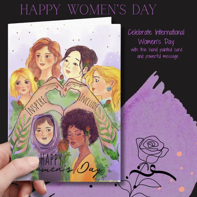 Internationaler Frauentag lila Aquarellkarte | Geb Feiertagskarte (Women's Day Purple Watercolor Card  Give to Gain)