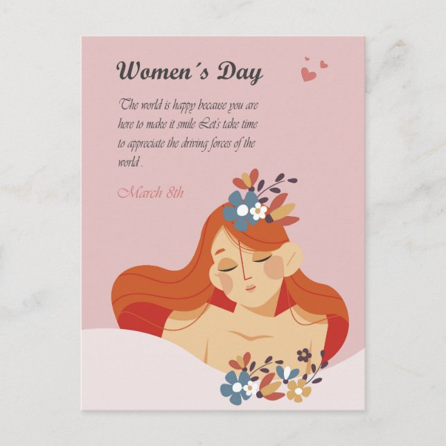 Internationaler Frauentag März 8. Postkarte (Vorderseite)