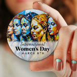 Internationaler Frauentag | März 8. Schaltfläche Button<br><div class="desc">März 8 ist der Knopf Internationaler Frauentag. Öl Malerische Frauen sind Kunst.</div>