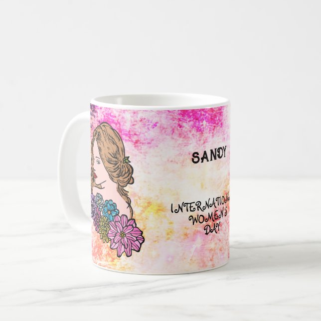 Internationaler Frauentag Schöne Frau Kaffeetasse (Vorderseite Links)