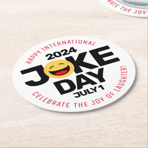 Internationaler Joke Day Laughing Face Runder Pappuntersetzer