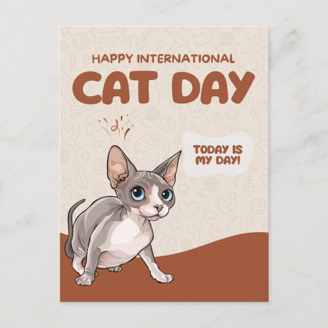 Internationaler Katzentag Sphynx-Feierkunst Feiertagspostkarte (Vorderseite)