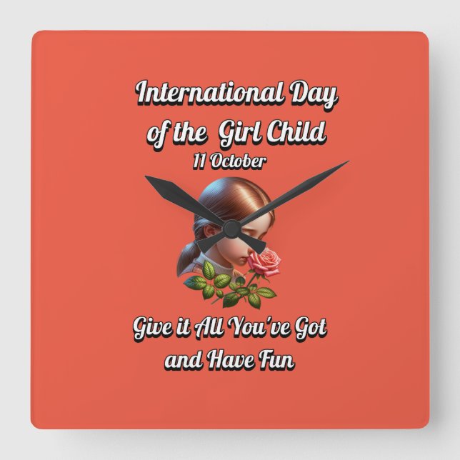 Internationaler Tag des Mädchens. Spaß haben Quadratische Wanduhr (Vorderseite)
