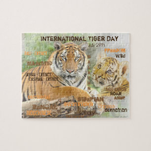 Internationaler Tigertag, 29. Juli, Typografie Art Puzzle