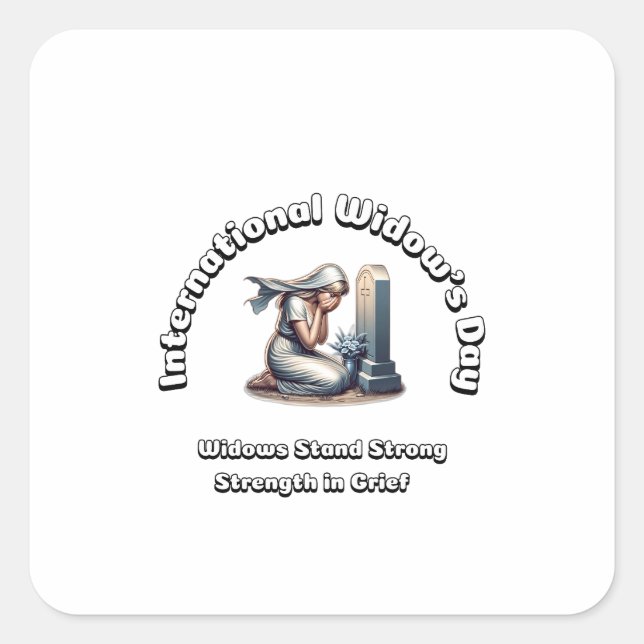 Internationaler Witwentag. Kraft in Kummer. Quadratischer Aufkleber (Vorderseite)