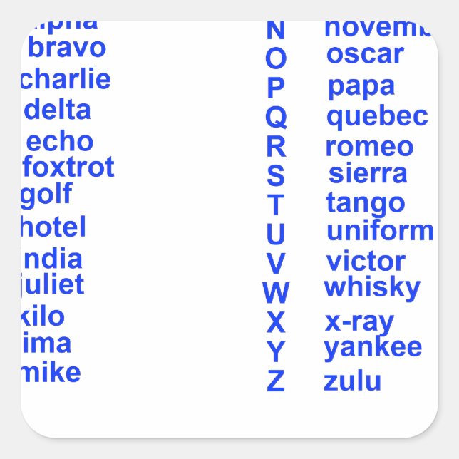 Internationales Alphabet Quadratischer Aufkleber (Vorderseite)