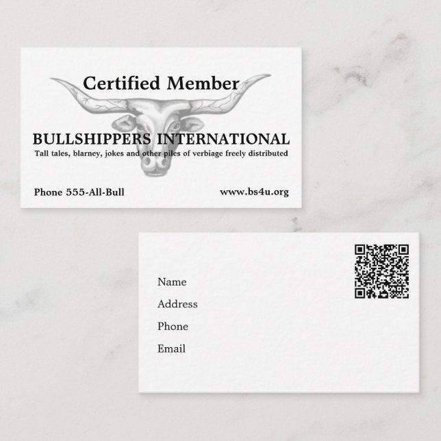 Internationales Bullshippers-Mitglied mit QR-Code Visitenkarte (Vorne/Hinten)