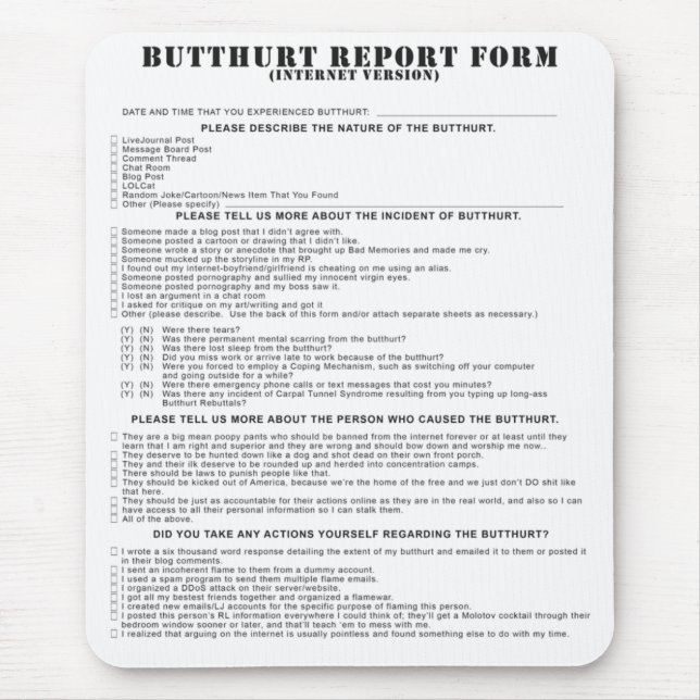 Internet Butthurt Berichtsform Mousepad (Vorne)
