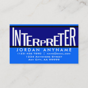 Interpreter Funky Text Blue Business Card Visitenkarte