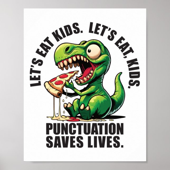 Interpunktion rettet Leben T-rex Pizza Schwarzer T Poster (Vorne)