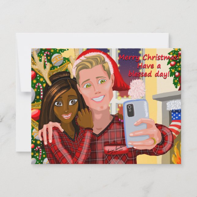 Interracial Couple Weihnachtskarte Karte (Vorderseite)