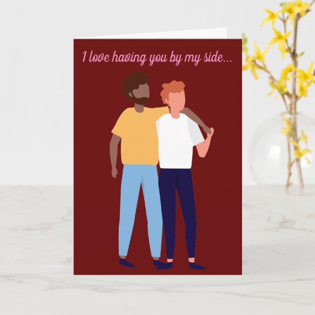 Interracial Gay Couple Happy Valentines Day LGBTQ Karte (Gelbe Blume)