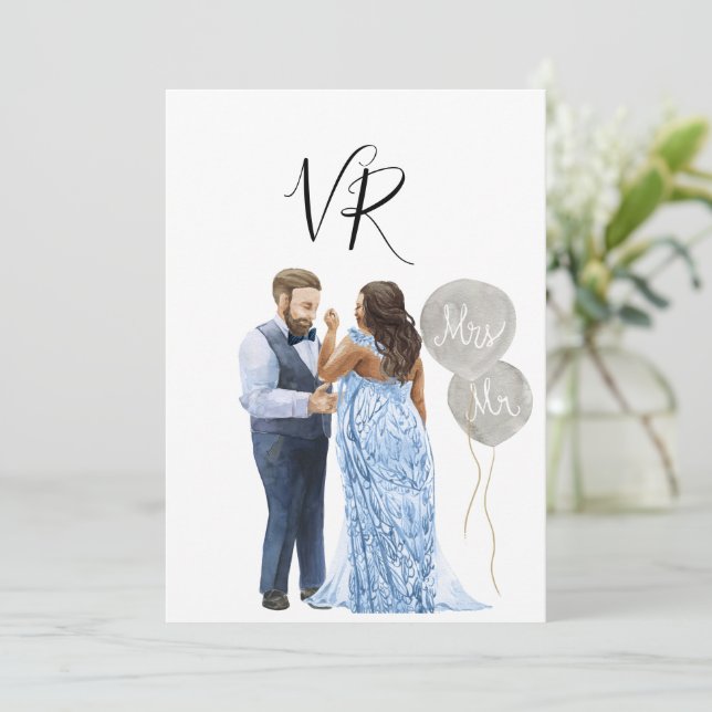 Interrassisches Illustriertes Paar Save the Date (Stehend Vorderseite)