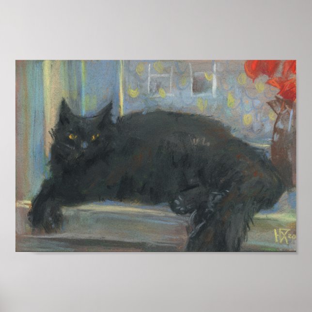 Interruptes Nickerchen, Schwarze Katze Impressioni Poster (Vorne)