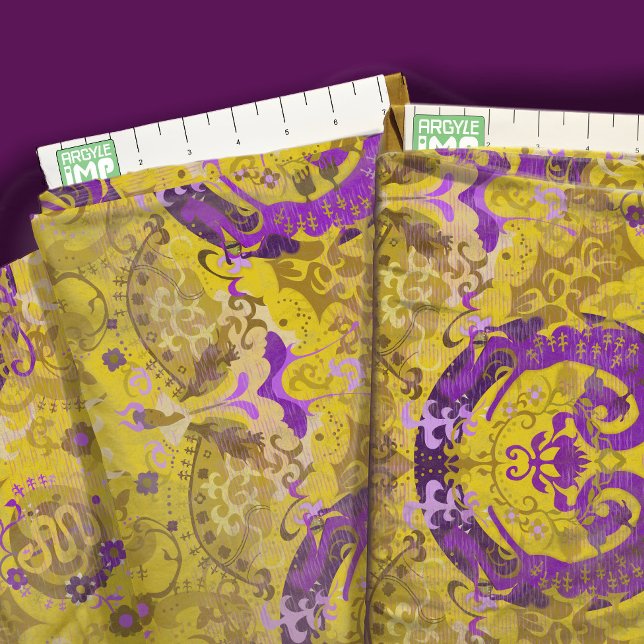 Intersex Pride Flag Colors Dragon Damask Fabric Stoff (close-up with ruler)