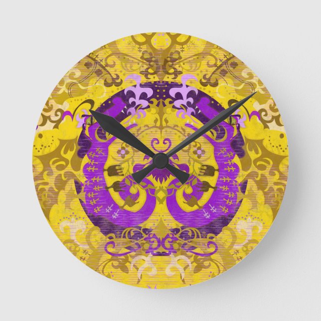 Intersex Pride Flag Farben Dragon Damask Runde Wanduhr (Vorderseite)