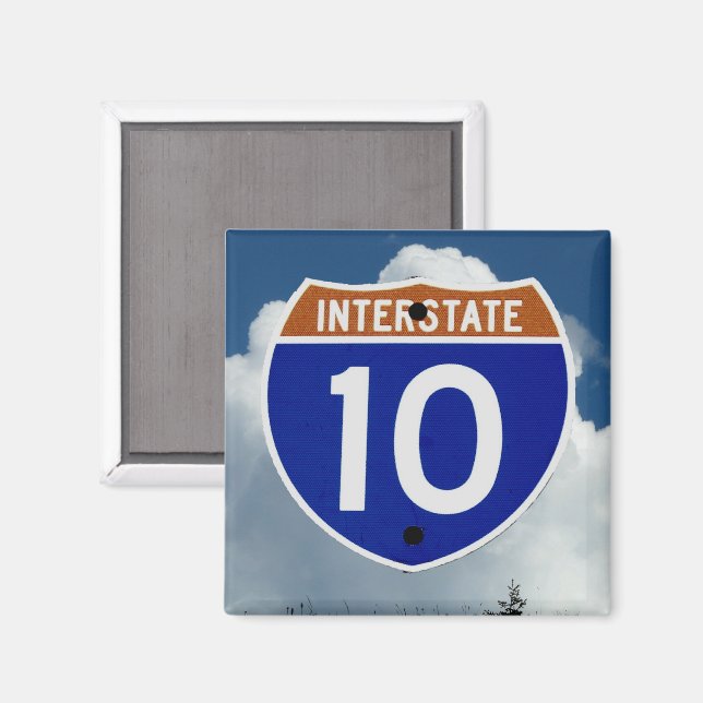 Interstate 10 Highway Schild, Wolken und Himmel Magnet (Vorderseite/Rückseite)
